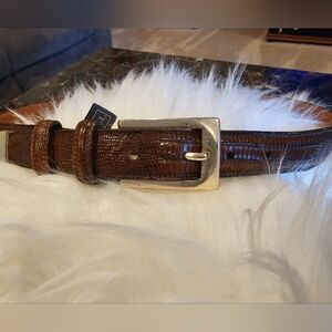 Trafalgar Mahogany Vintage Lizard Embossed Leather Dress Belt Size 36